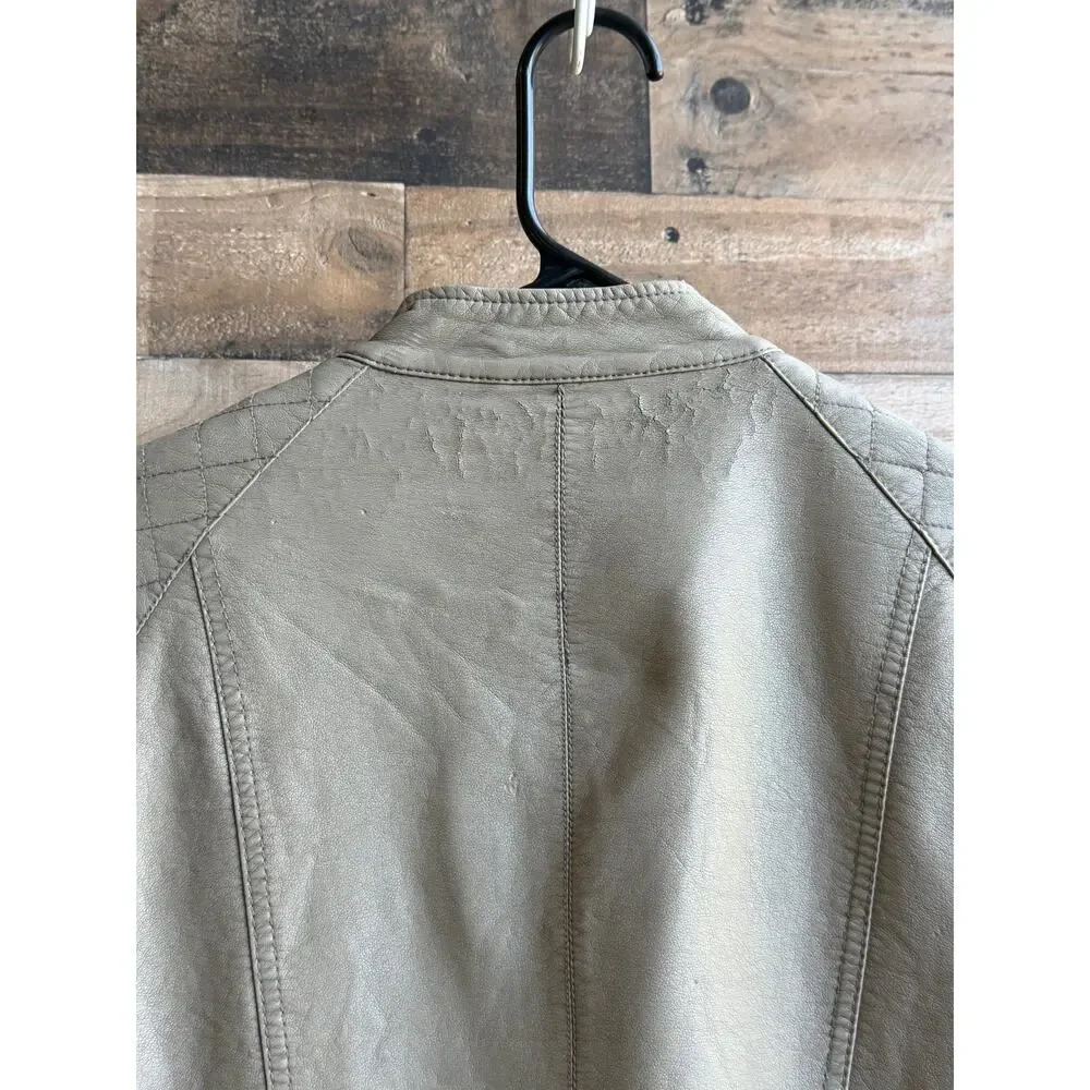 Kenneth Cole Reaction Women's Quilted Faux Leather Moto Jacket - Taupe - Size L